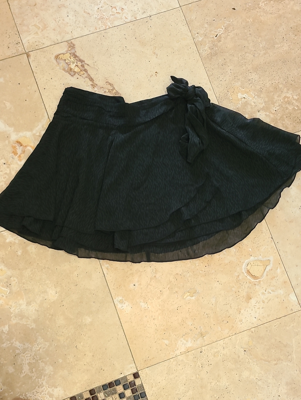 aerie Black Layered Chiffon Skater Skirt with Side Tie